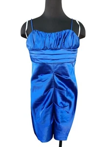 Blondie Nites Satin Dress Blue Pleated Linda Bernell Formal Womens Size 1 - Picture 1 of 8