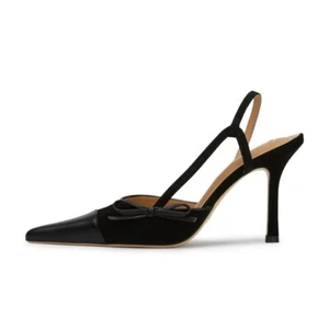 Damen-Slingback-Heels Retro spitz zulaufend Pfennigabsatz rückenfrei Stiletto schwarz 8,5 - Bild 1 von 5