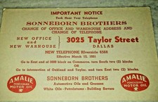 AMALIE PENNSYLVANIA MOTOR OIL 1951 INK BLOTTER CARD SONNEBORN BROTHERS DALLAS TX