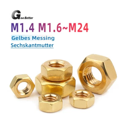 Messing Hex Mutter M1.4 M1.6 M2 M2 M2.5 M3 M4 M5 bis M24 Sechskantmutter DIN 934 - Bild 1 von 4