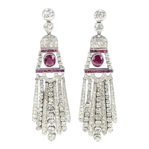 Earrings 925 Sterling Silver Lab Created Ruby Earrings Long Dangle Jewelry - Picture 1 of 7
