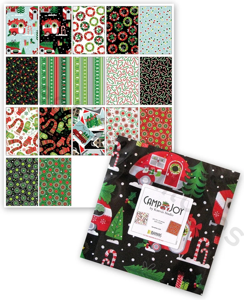 Christmas Camper Layer Cake 42 - 10"X10" Squares Fabric Camp Joy Benartex Cotton - Image 1 of 1