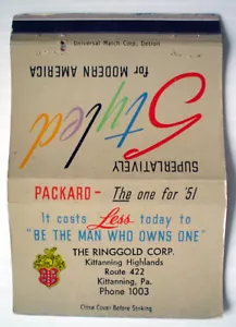 One 1951's Matchbook *** Paquete de automóviles *** caja de fósforos antigua 1951 - Imagen 1 de 8