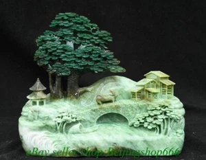 8.8" Chinese Natural Dushan Jade Carving Fengshui Tree bridge cattle Statue - Picture 1 of 13