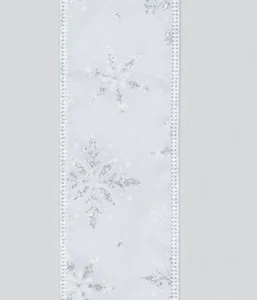 10yd Roll 'Silver Snowflake' Fabric Wire Edge Christmas Ribbon 2.5in Wide - Picture 1 of 1