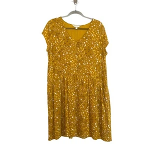 Garnet Hill geblümtes Kurzarm Etuikleid Größe Large goldgelb Landhaus  - Bild 1 von 8