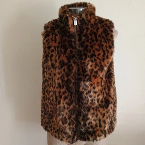 J Crew Women’s Faux Fur Sleeveless Vest Leopard Animal Print XS Apres Ski Preppy - Picture 1 of 10