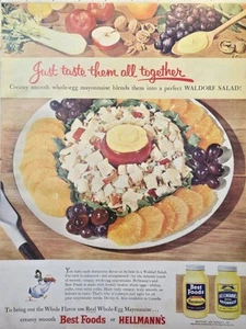 Hellmann's Best Foods Mayonnaise Waldorf Salad Vintage Print Ad 1955 - Picture 1 of 4