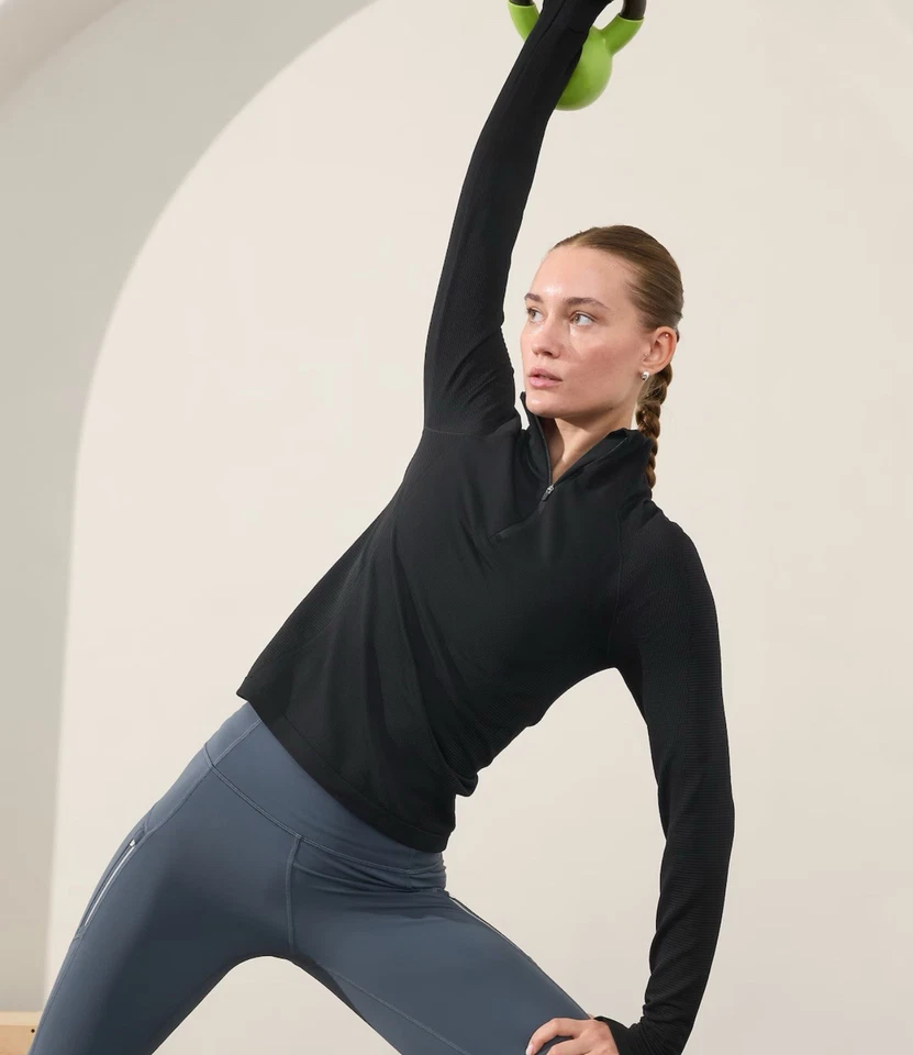 ATHLETA Momentum Seamless Half Zip Top | Black Medium #981529