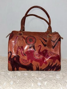 Handmade Artisan Embossed Leather Satchel Purse Sacred Elephants India - Picture 1 of 11