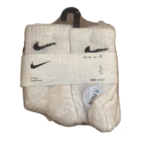 Nike Kids Crew Training Socks 6-Pack YTH 10C-3Y –Cushioned Performance White NEW - Picture 1 of 2