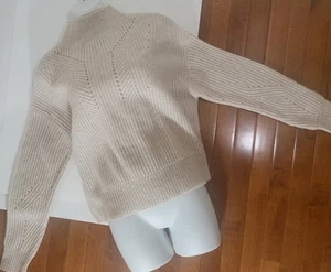 Aqua Cashmere Cream Cropped High Neck Pullover Ribbed Sweater Sz M / Soft Cozy - Picture 1 of 4