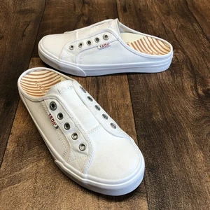Taos EZ Soul Women’s White Canvas Sneakers Size 8.5 Slip On Mule Shoes MINT COND - Picture 1 of 9