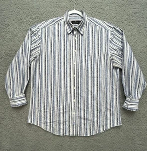 Bugatchi Uomo Shirt Mens XXL Blue White Striped Long Sleeve Button Up Flip Cuff - Picture 1 of 15