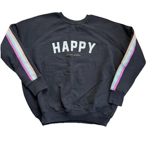 Spiritual Gangster HAPPY Sweatshirt Damen mittelgrau Fleece Rundhals Streifen - Bild 1 von 9