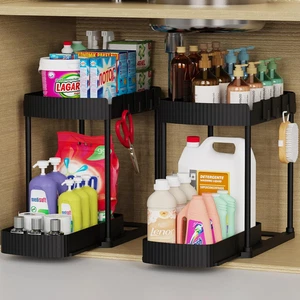 Paquete de 2 organizadores extraíbles debajo del fregadero para baño y cocina, 12,8 pulgadas negros - Imagen 1 de 12