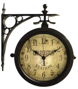 Charelston Metal Outdoor Clock, Waterproof Double Sided Train Station Clock &... - Picture 1 of 6