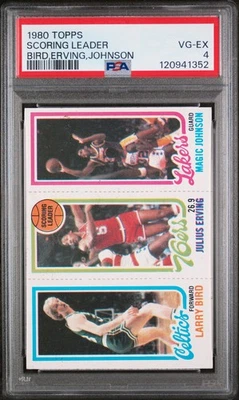 1980 Topps Scoring Leader Julius Erving/Larry Bird/Magic Johnson #6 PSA 4 - Image 1 of 2