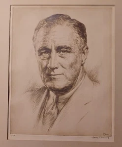 Franklin D Roosevelt Original Etching, Harry Moskovitz Listed Artist - Picture 1 of 2