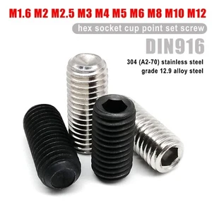 M1.6M2M2.5M3M4M5-M12 Hex Hexagon Socket Allen Head Cup Point Set Screw Grub Bolt - Picture 1 of 8