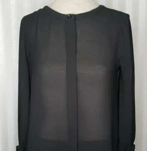 Blusa Ann Taylor Loft Mujer Talla S Transparente Negro Chifón Mangas Globo Botones - Imagen 1 de 7