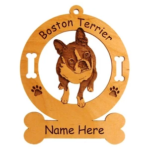 Boston Terrier Adorno Sentado Adelante Personalizado Con El Nombre de Tu Perro 1924 - Imagen 1 de 1