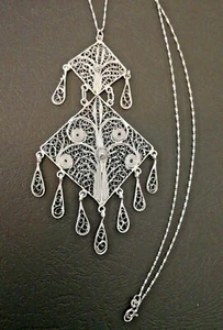Collana con Ciondolo Antico in Filigrana d'Argento 925.Rara.Lavorata a mano - Foto 1 di 6