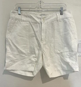 Pantalones Cortos Sundance Blanco Mezcla Lino Detalle Crochet Talla 10 - Imagen 1 de 11