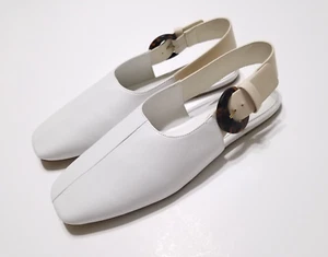NEW Vince Cadot Tortoise Buckle Leather Slingback Flat in White/Flax $275 - Picture 1 of 16