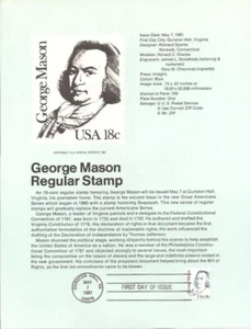 Página de recuerdo #8110 18c George Mason - Scott #1858 USPS - Imagen 1 de 1
