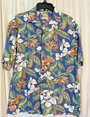Camisa Hilo Hattie The Hawaiian Original Para Hombre L Abotonada Floral Azul Naranja Foto 1 de 4