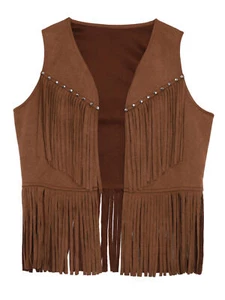 iiniim Kinder Cowboy Weste Cowgirl Weste Wildleder Fransenjacke Tanzkostüm - Picture 1 of 61