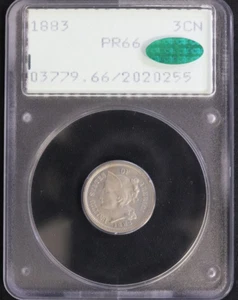1883 3 Cent Nickel Old Green PCGS Graded PR66 CAC Sticker Holder! - Picture 1 of 4