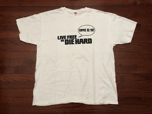 NEW 2007 LIVE FREE OR DIE HARD MOVIE T SHIRT MENS XL WHITE BLACK YIPPEE KI YAY - Picture 1 of 5
