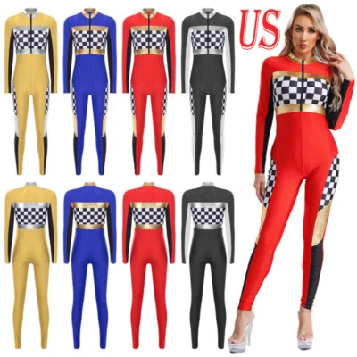 Womens Race Car Driver Costume Racer Catsuit One Piece Front Zipper Jumpsuits - Image 1 of 4