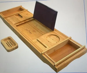 Luxury Bath Caddy Tray For Tub Bath Table Premium Bamboo Eco Friendly New in Box - Picture 1 of 2