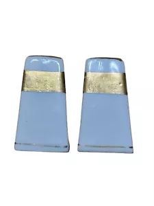 Torre Obelisco Sale e Pepe Shaker Vintage 1-5/8" Ceramica Bianca Fascia Oro Giappone - Foto 1 di 9