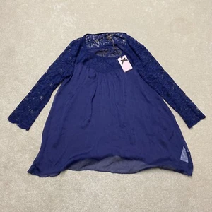 Phase Eight Silk Blouse UK 10 Women's Blue Sheer Midnight Lace BNWT RRP £69 - Picture 1 of 13