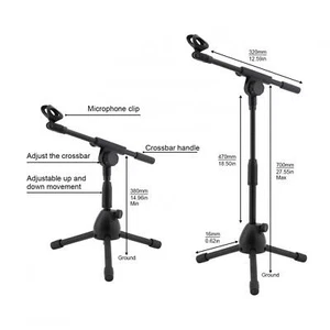 Microphone Tripod Stand with Boom Arm Adjustable Height Short Floor Mic Stand - Picture 1 of 12