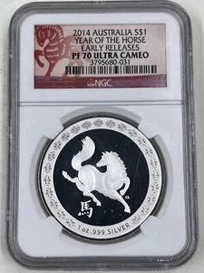 2014 Australia S$1 NGC PF70 Ultra Cameo Year of the Horse Early Release - Picture 1 of 4