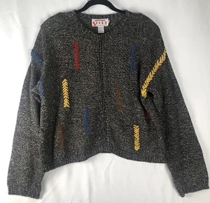 Richard Sport Vintage 90s Gray Shoulder Padded Women’s Cardigan Sweater Medium - Picture 1 of 15