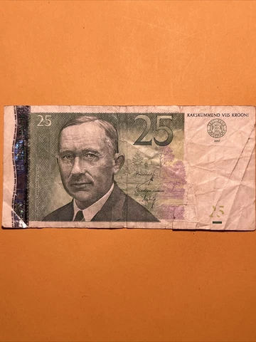 Estonia 25 Krooni Current Circulated Paper Money - Dated 2007 - tear at bottom Cover
