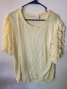 Cato est 1946 Size XL Women's Short Sleeve Pale Yellow Ruffle Sleeve Blouse - Picture 1 of 3