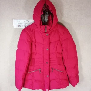 Marks Spencer Coat Jacket Feather Down Pink Padded Faux Fur Hood S Small 8/10 - Picture 1 of 14