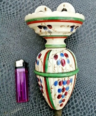 ancien monte et baisse polychrome en céramique 19 ème - Photo 1/4