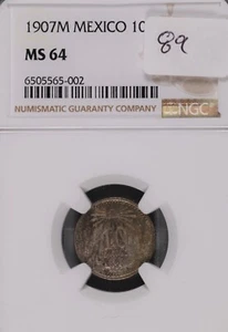 1907 M Mexico Silver 10 Centavos NGC MS-64 #5-002 - Picture 1 of 2