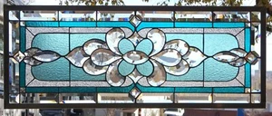 Stained Glass Transom window HANGING PANEL 34 1/2 X 14 1/2 incl hooks - Picture 1 of 3