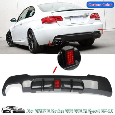 FOR BMW E92 E93 335I M SPORT 07-13 CARBON COLOR REAR DIFFUSER LIP W/ LED SPOILER Foto 1 de 4