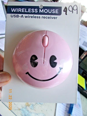 New Sealed Wireless Mouse USB-A Wireless Receiver, Light Pink Smiley Face Design - Image 1 of 2