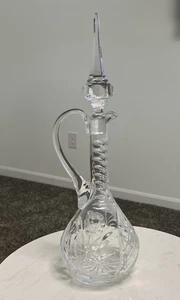 Vintage Crystal Decanter With Stopper Heavy Cut Glass 16.5” Etched Floral - Picture 1 of 19
